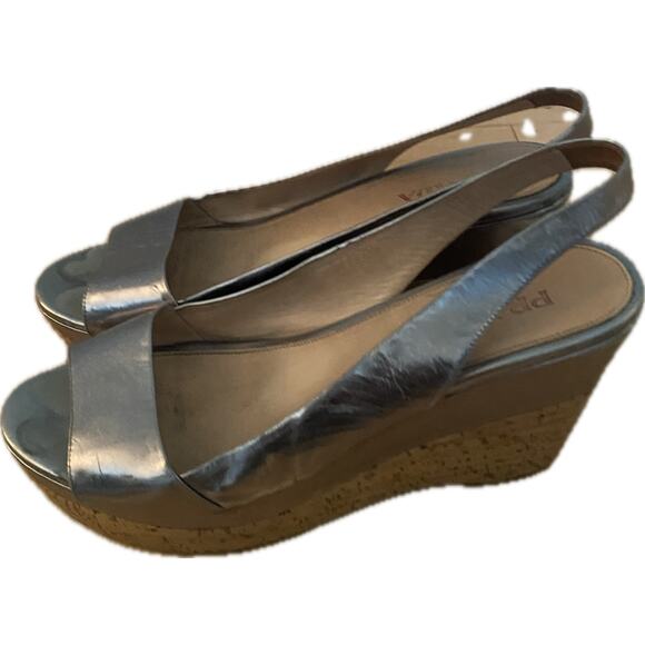 Prada Silver Slingback Wedge Sandals Size 39 - Picture 1 of 9